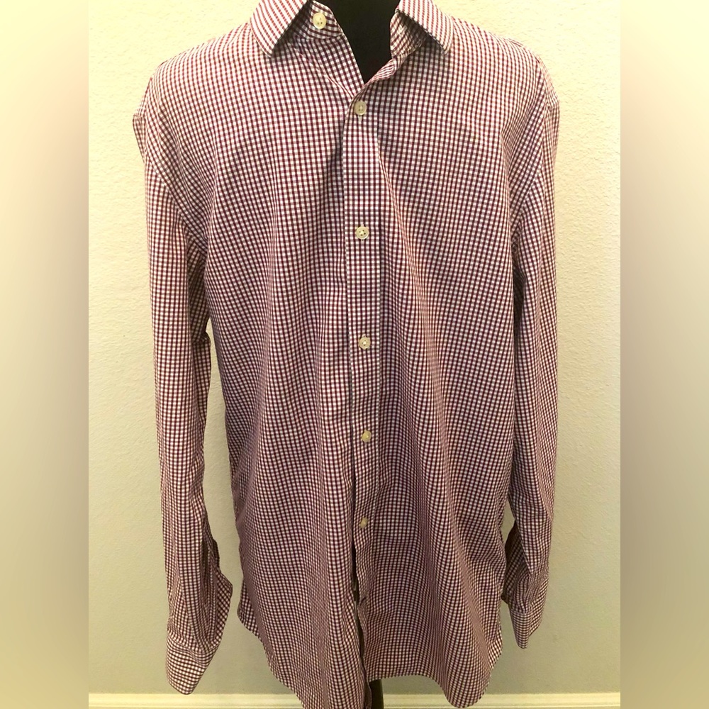 Banana Republic large slim fit shirt small wine/white checks